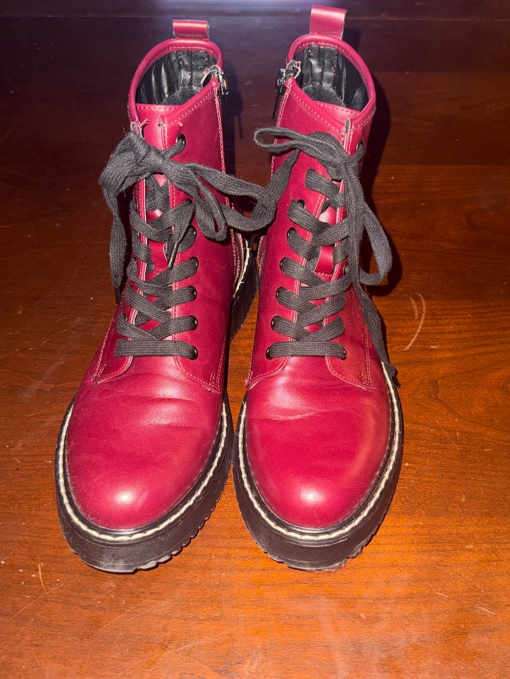 Madden Girl Cherry Red Lace-Up Platform Combat Boots